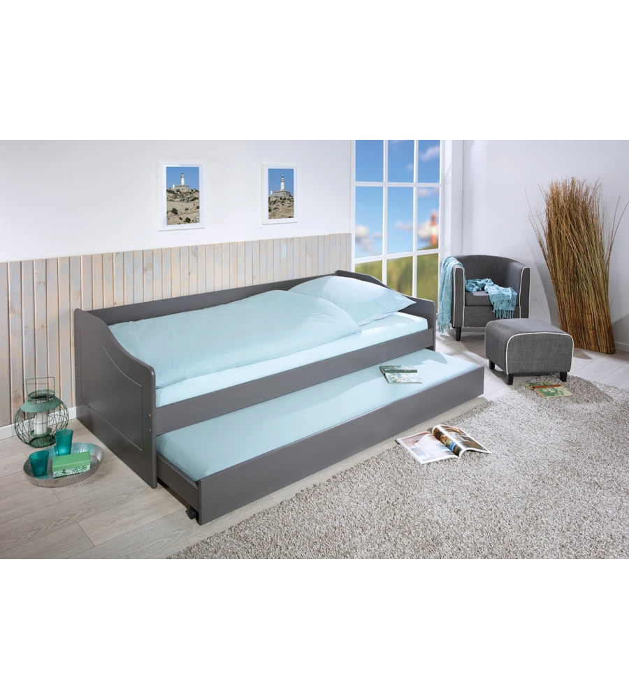 LETTO SINGOLO GRIGIO E LETTO ESTRAIBILE CON FUNZIONE DIVANO 97X208X62 CM
